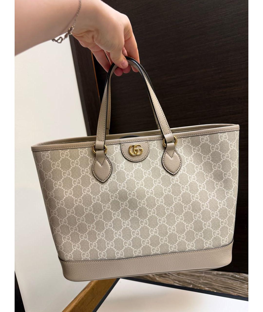 GUCCI Бежевая сумка тоут из канвы, фото 6