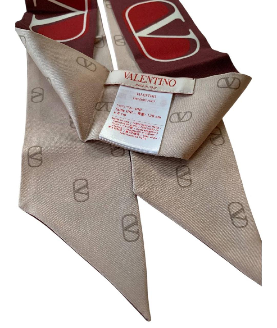 VALENTINO Бордовый шелковый шарф, фото 3