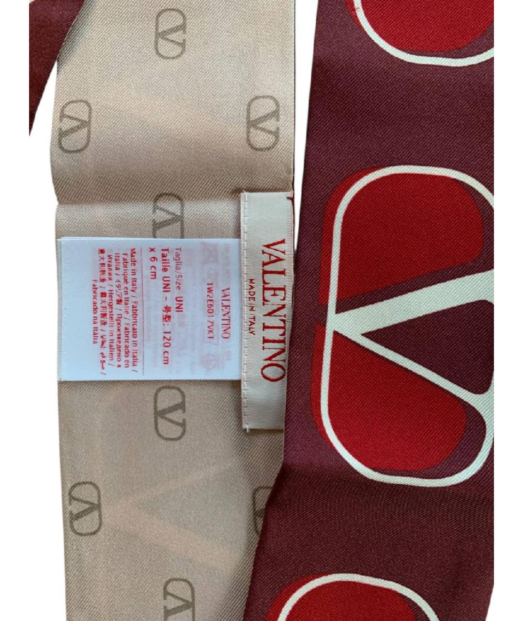 VALENTINO Бордовый шелковый шарф, фото 4