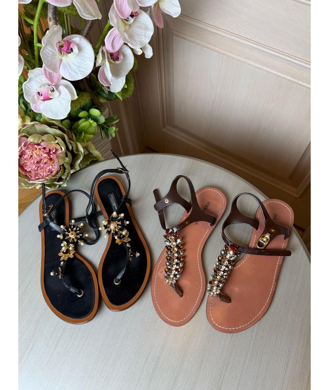 DOLCE&GABBANA Черные кожаные сандалии, фото 8