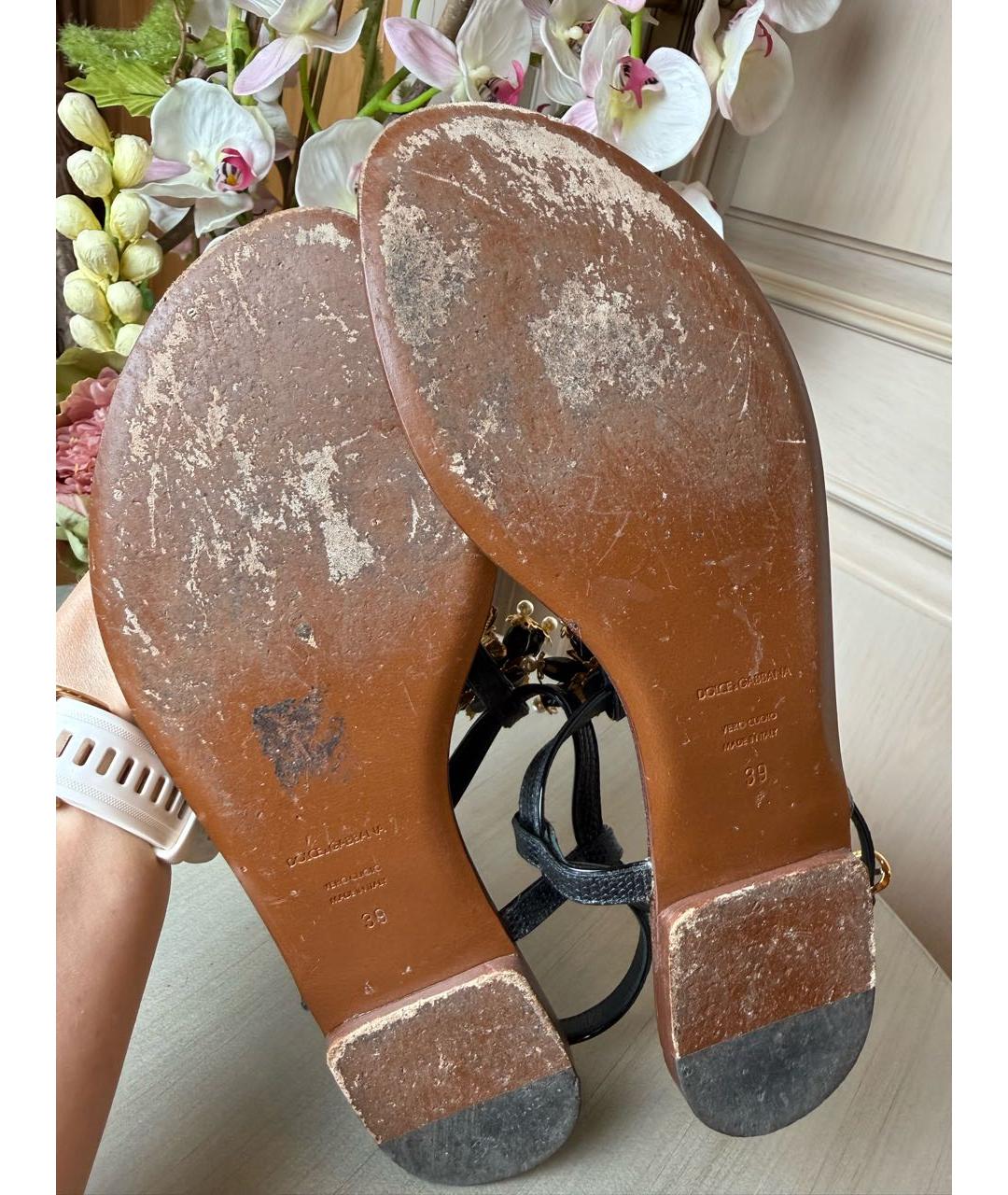 DOLCE&GABBANA Черные кожаные сандалии, фото 6
