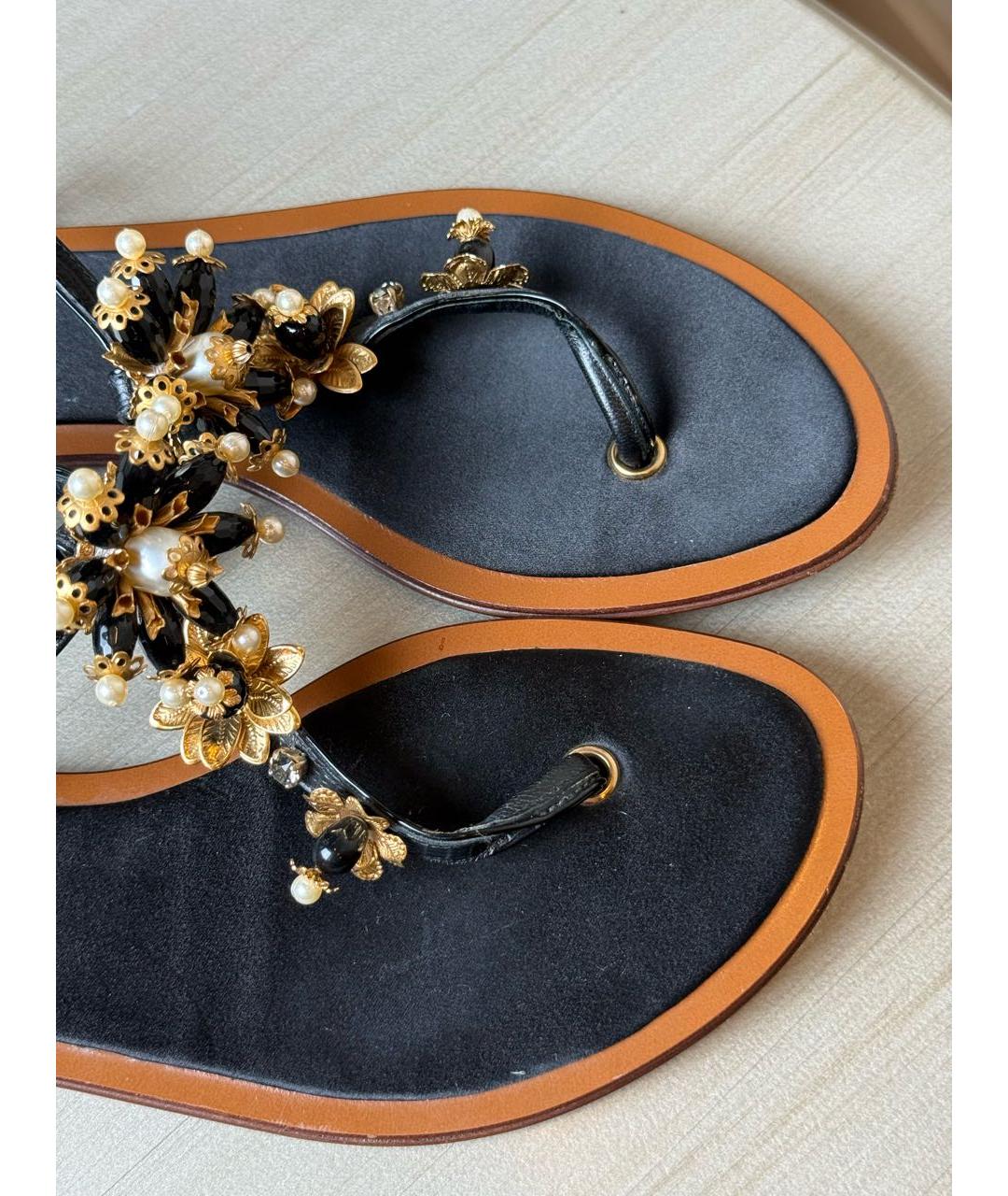DOLCE&GABBANA Черные кожаные сандалии, фото 5