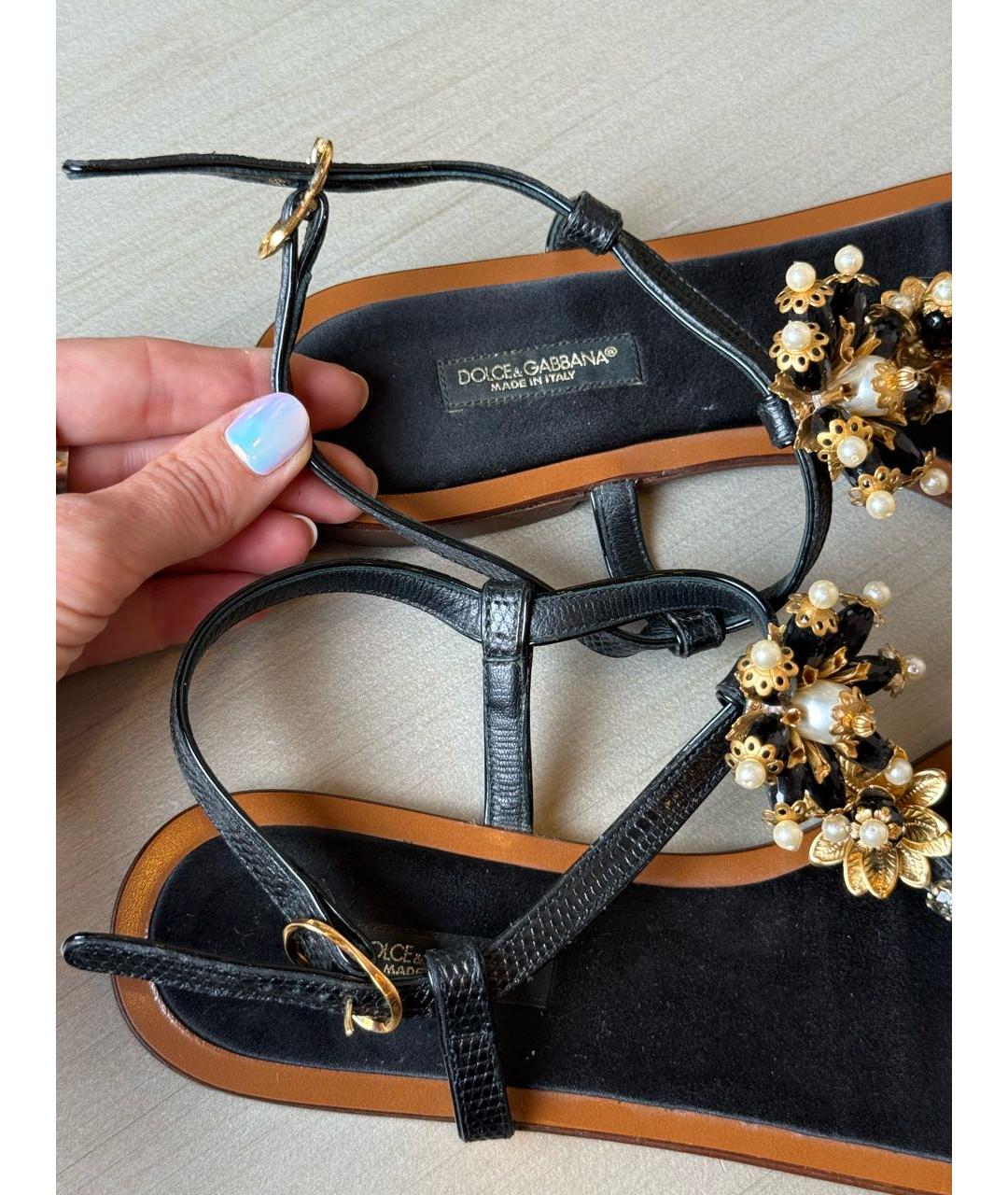 DOLCE&GABBANA Черные кожаные сандалии, фото 3