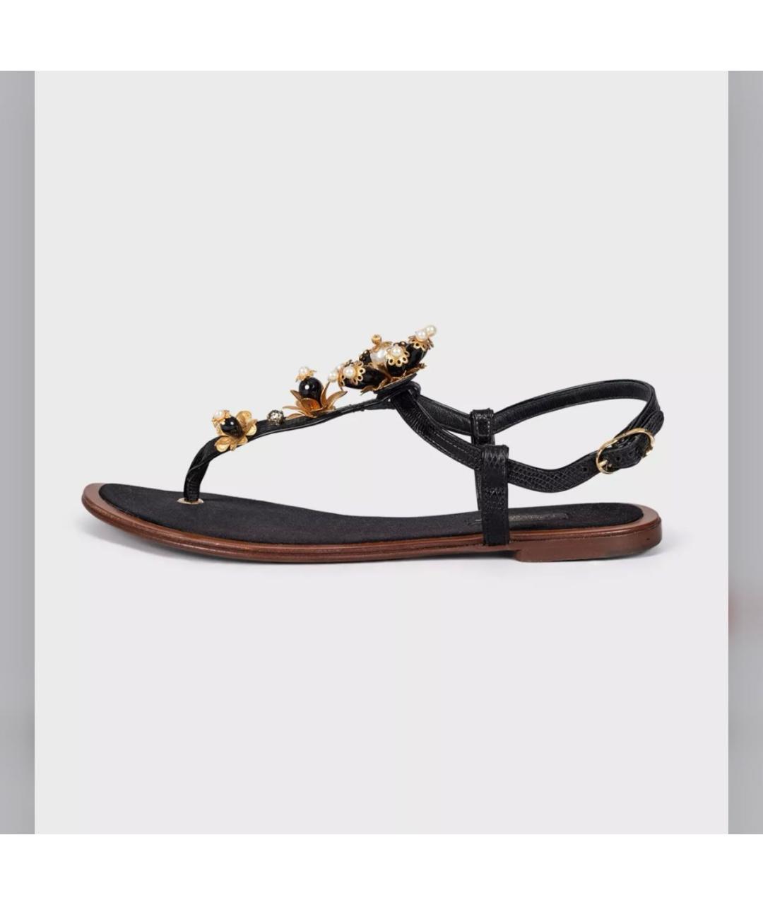 DOLCE&GABBANA Черные кожаные сандалии, фото 9
