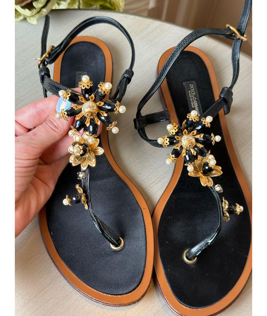 DOLCE&GABBANA Черные кожаные сандалии, фото 2
