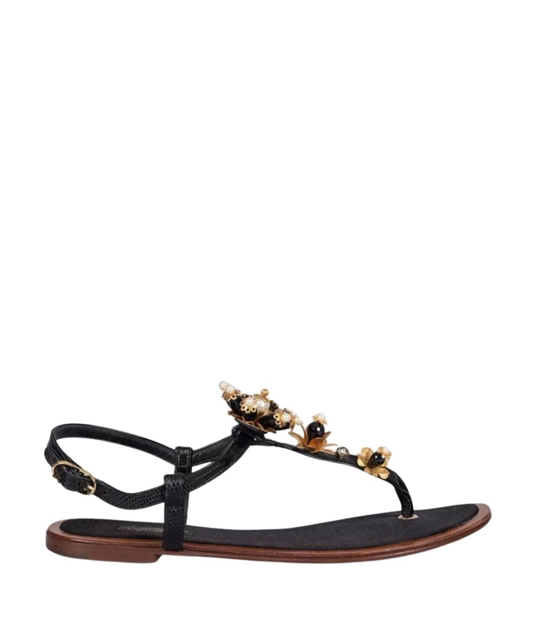 DOLCE&GABBANA Черные кожаные сандалии, фото 1