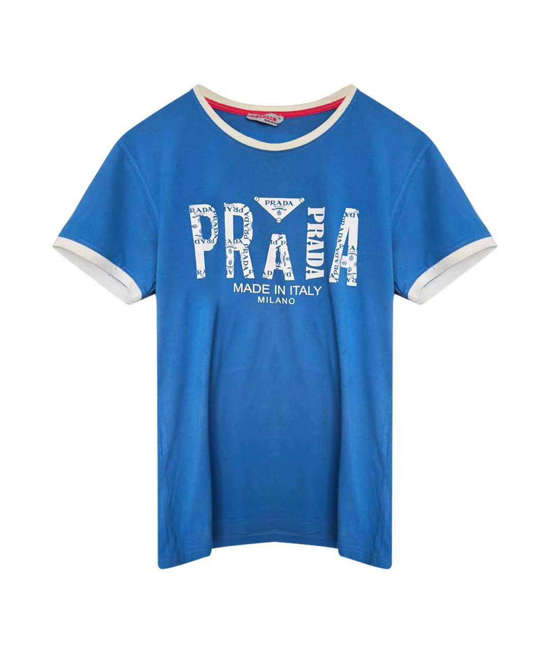 PRADA Синяя хлопко-эластановая футболка, фото 1