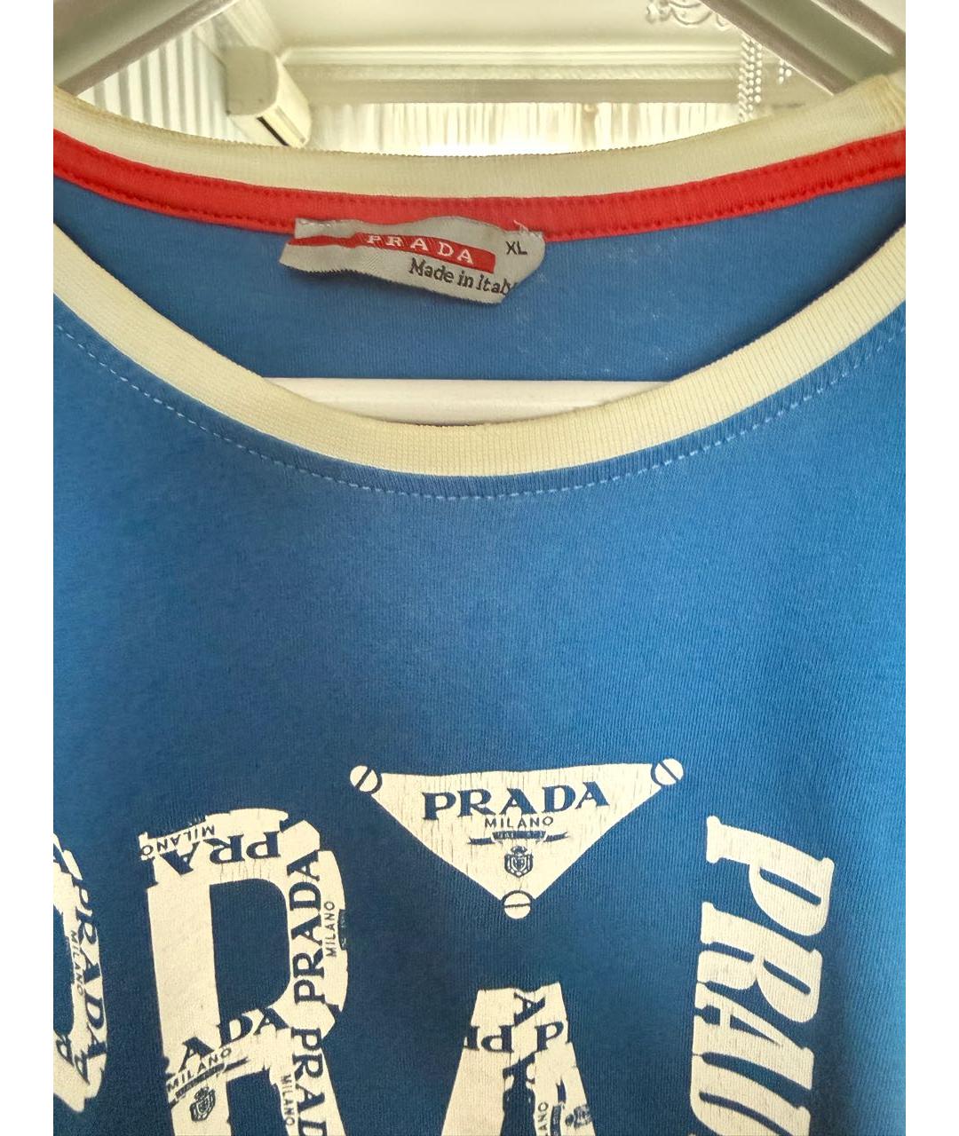 PRADA Синяя хлопко-эластановая футболка, фото 3