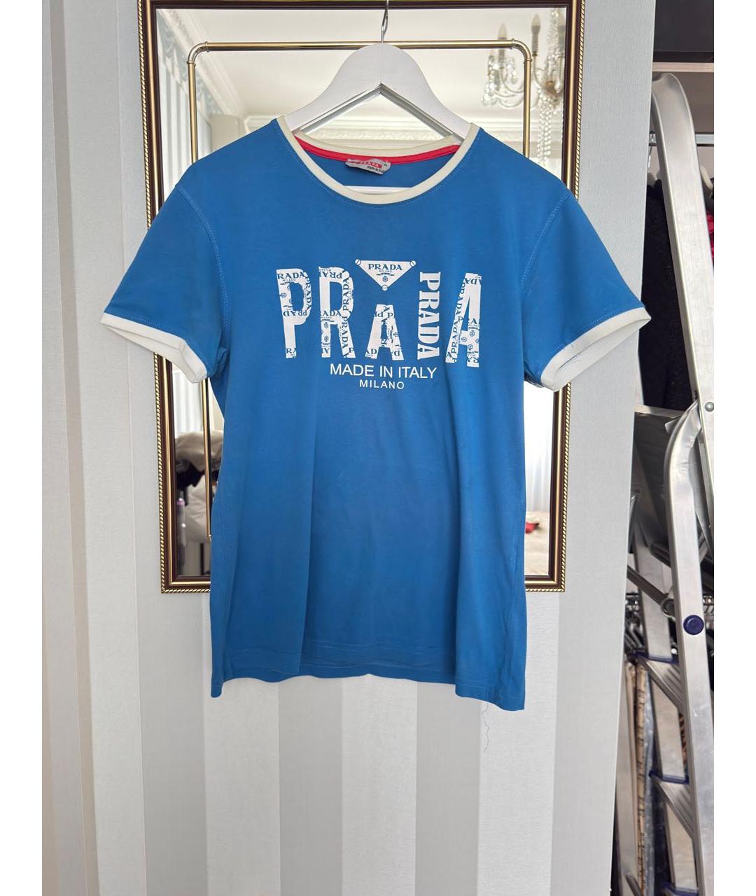 PRADA Синяя хлопко-эластановая футболка, фото 5