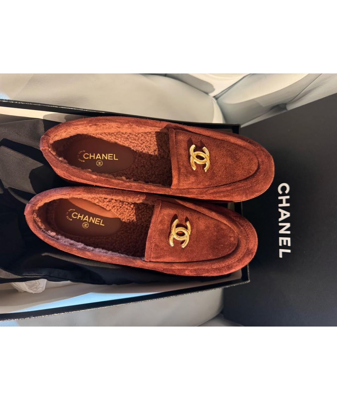 CHANEL Бордовые замшевые мокасины, фото 3