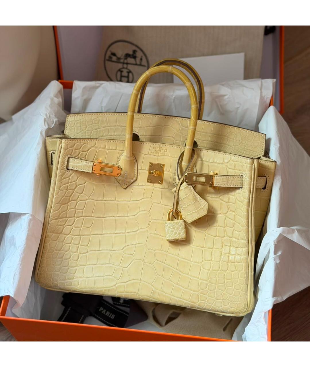 HERMES Бежевая сумка с короткими ручками из кожи крокодила, фото 5