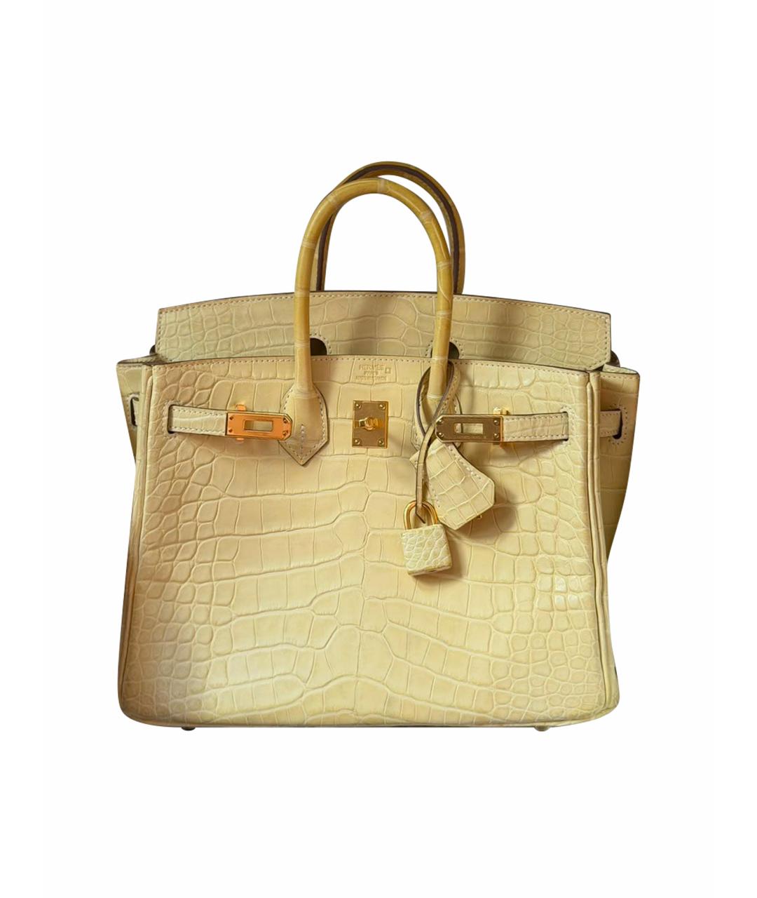 HERMES Бежевая сумка с короткими ручками из кожи крокодила, фото 1
