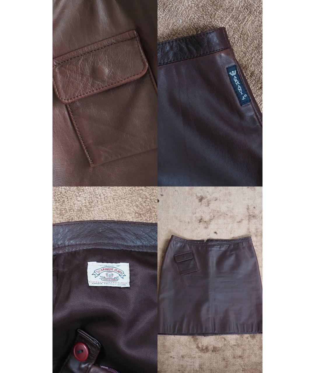 ARMANI JEANS Коричневая кожаная юбка миди, фото 7