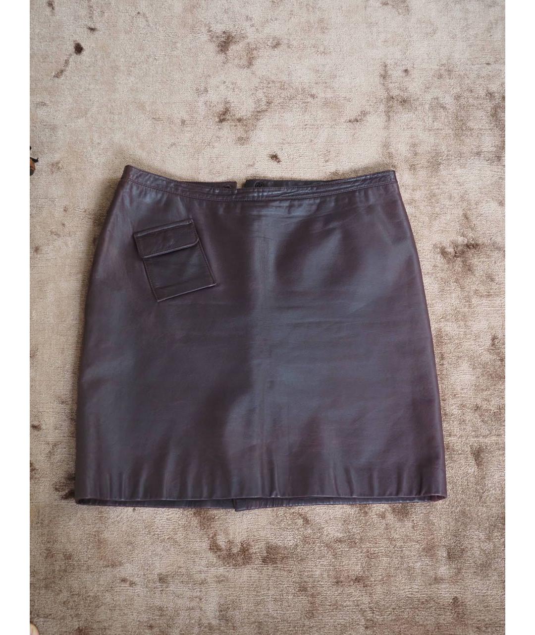 ARMANI JEANS Коричневая кожаная юбка миди, фото 8