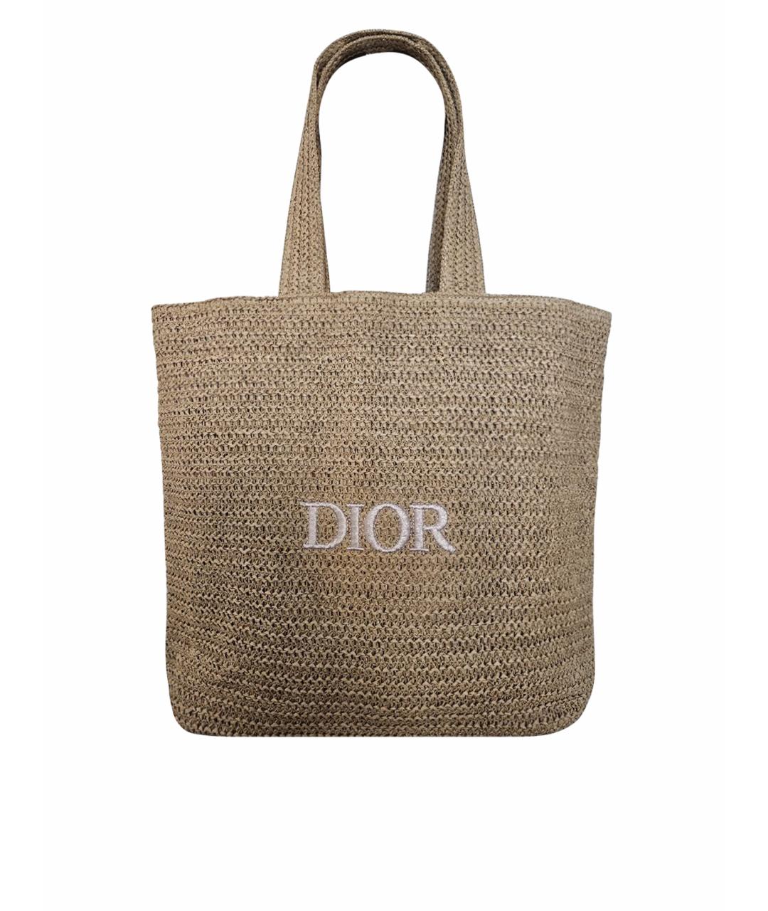 CHRISTIAN DIOR Бежевая рафиевая пляжная сумка, фото 1
