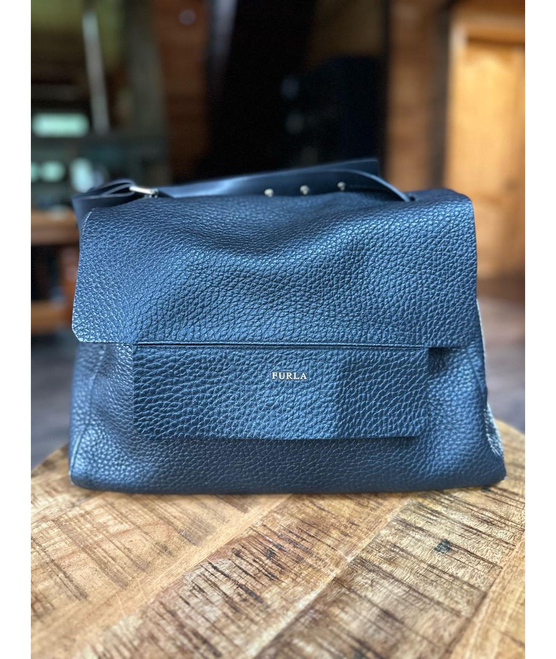 FURLA Черная кожаная сумка тоут, фото 9