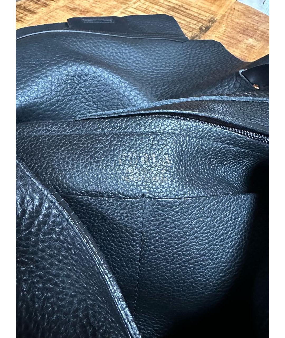 FURLA Черная кожаная сумка тоут, фото 4
