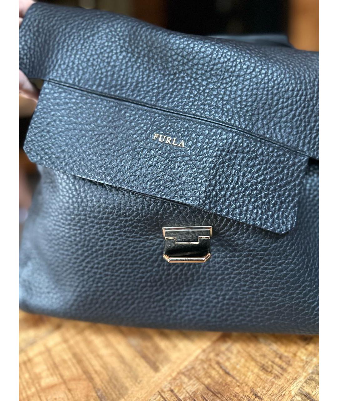 FURLA Черная кожаная сумка тоут, фото 3