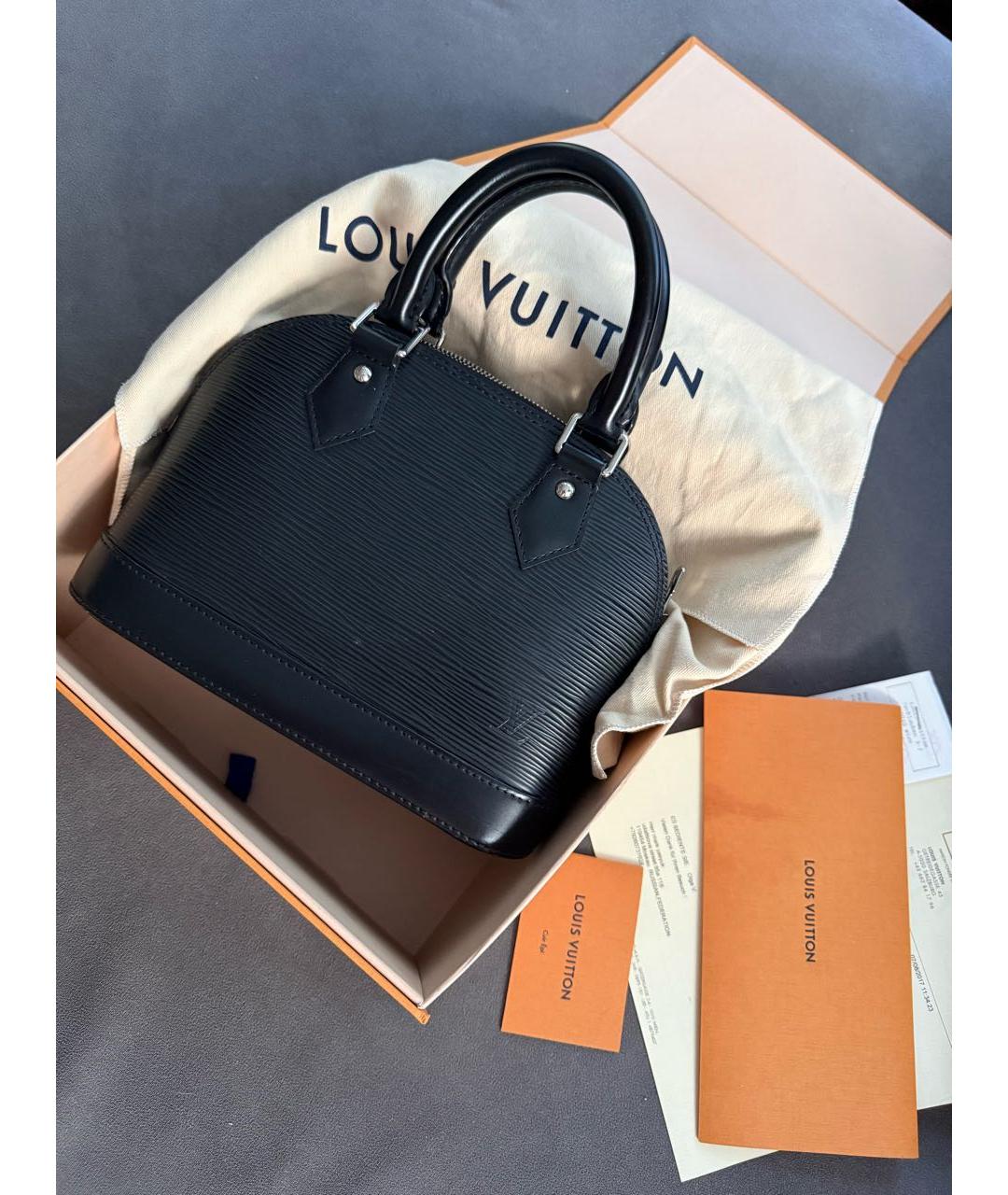 LOUIS VUITTON Черная кожаная сумка с короткими ручками, фото 9
