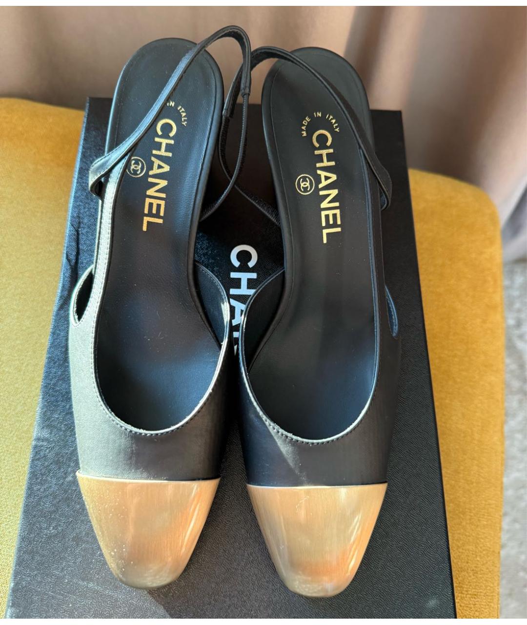 CHANEL Черные кожаные лодочки на низком каблуке, фото 2