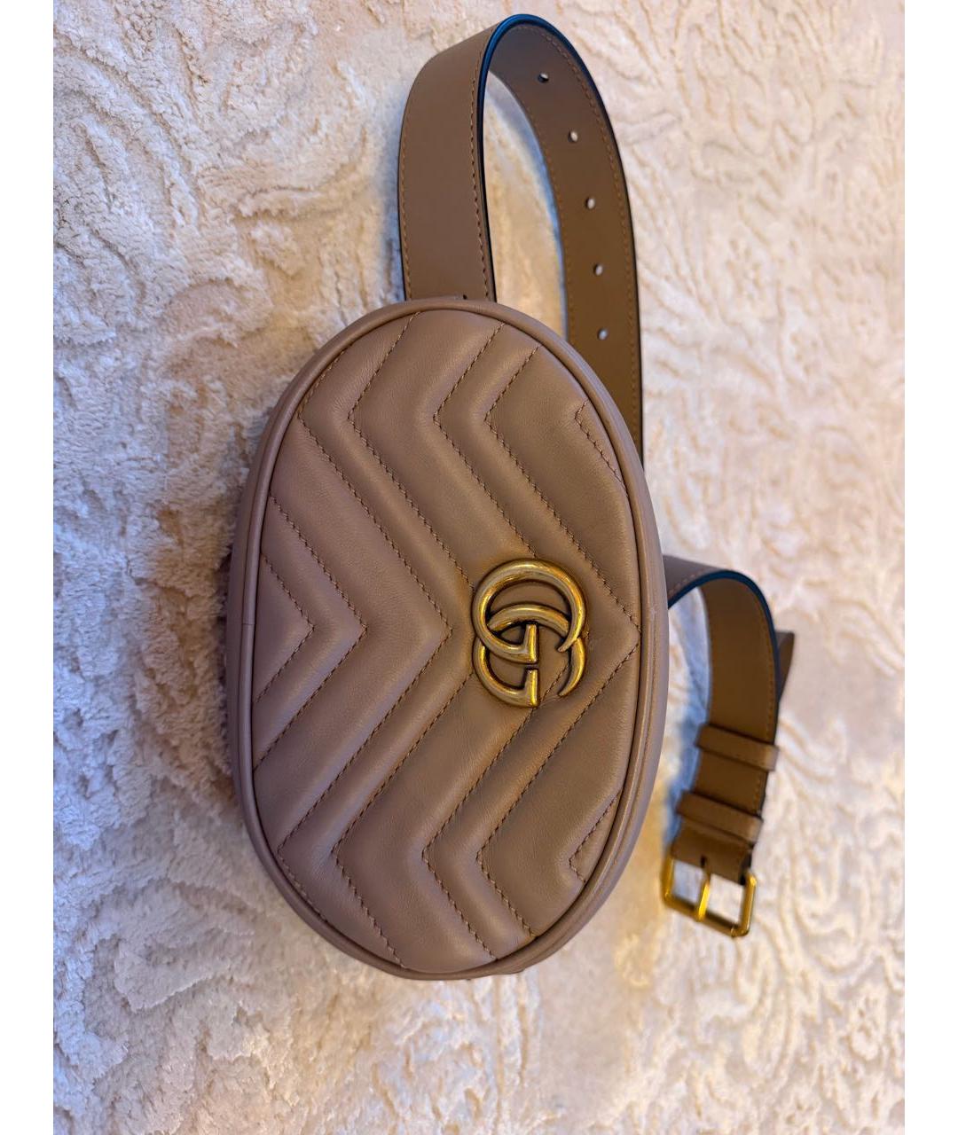 GUCCI Бежевая кожаная поясная сумка, фото 2