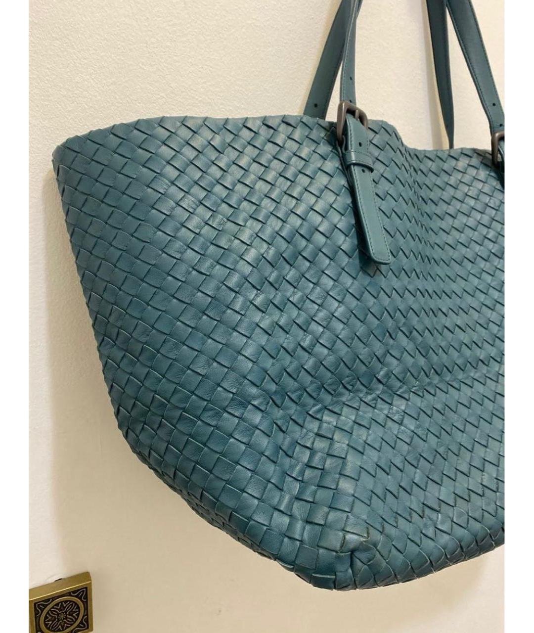 BOTTEGA VENETA Бирюзовая кожаная сумка тоут, фото 3