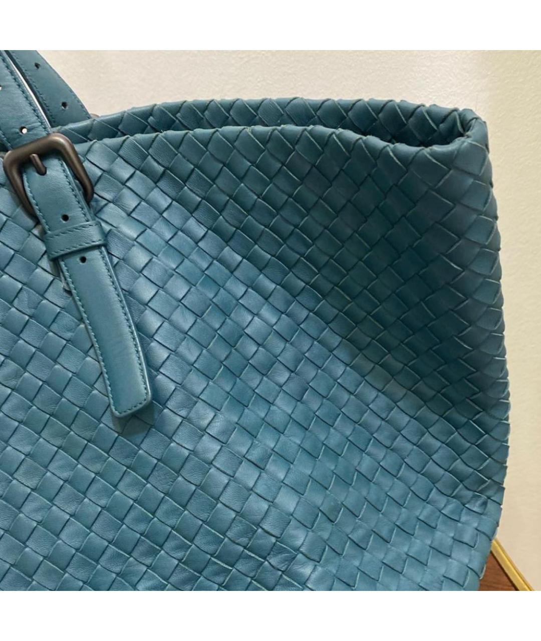 BOTTEGA VENETA Бирюзовая кожаная сумка тоут, фото 6