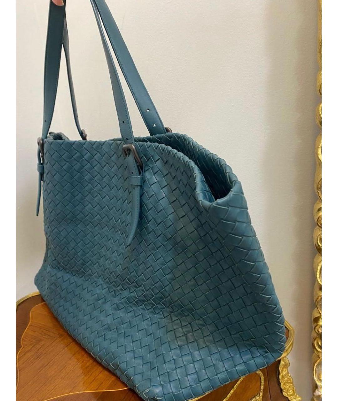 BOTTEGA VENETA Бирюзовая кожаная сумка тоут, фото 2