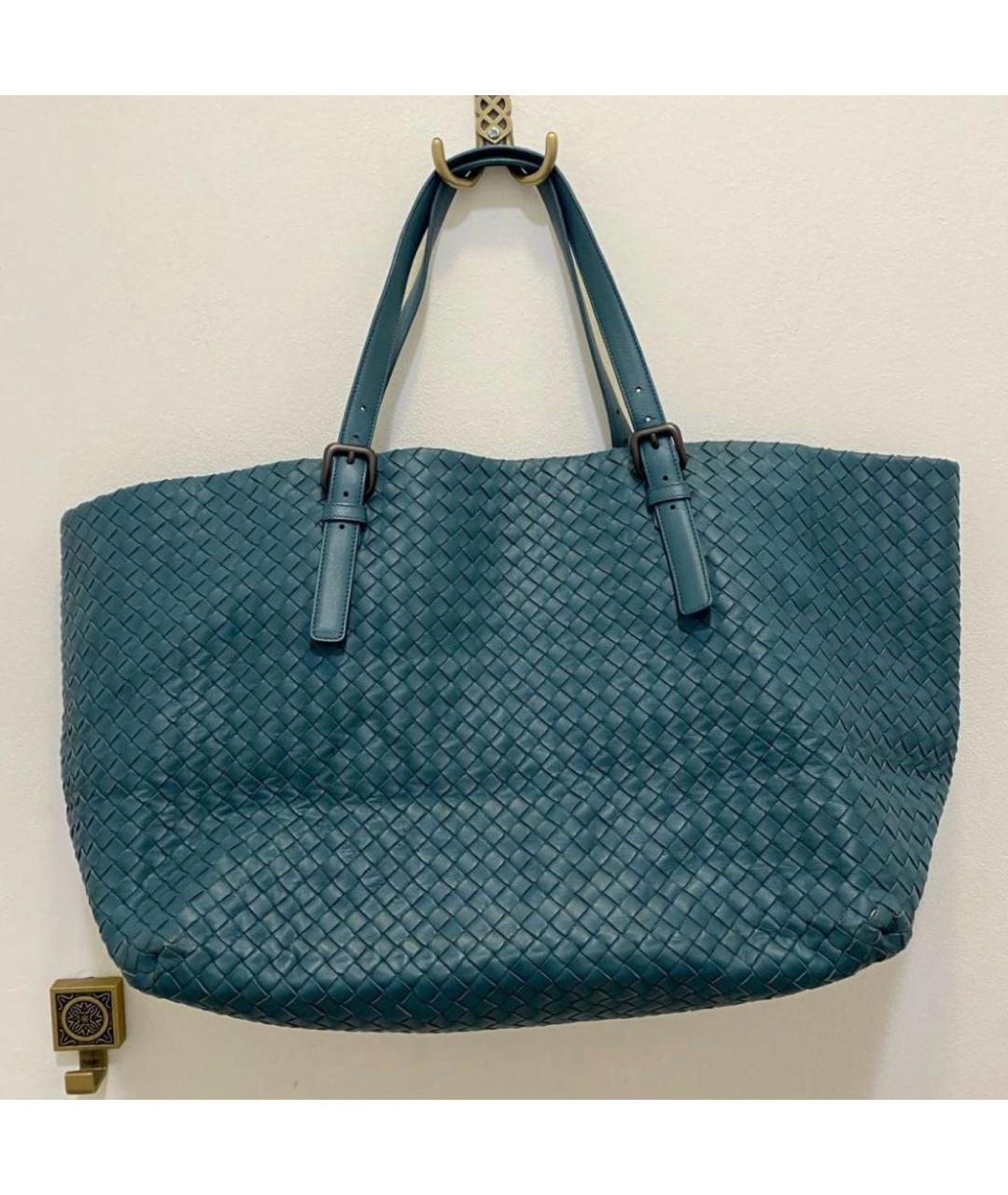 BOTTEGA VENETA Бирюзовая кожаная сумка тоут, фото 7