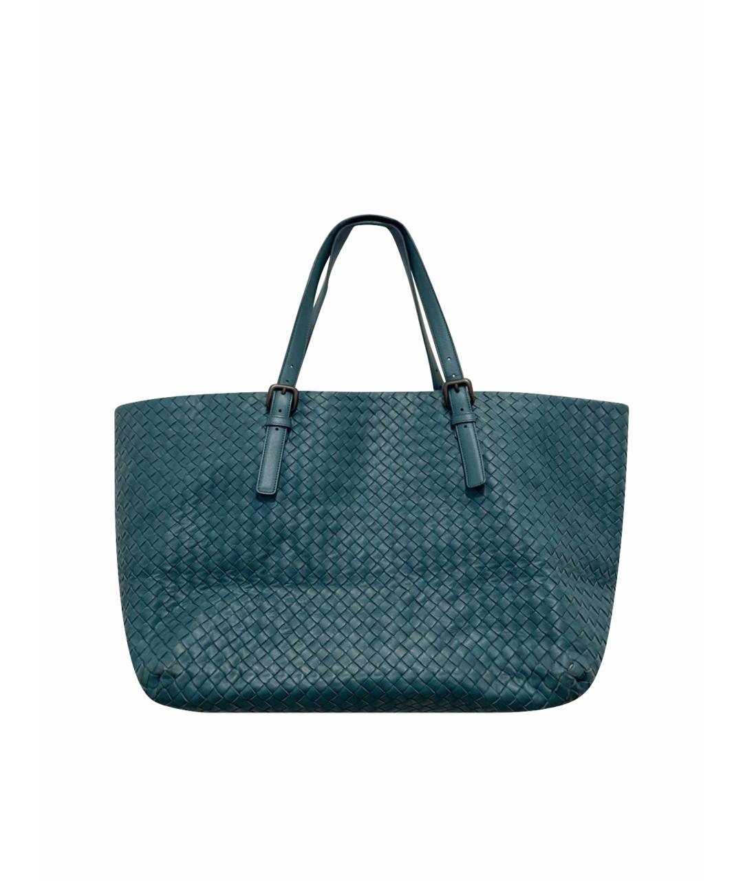 BOTTEGA VENETA Бирюзовая кожаная сумка тоут, фото 1