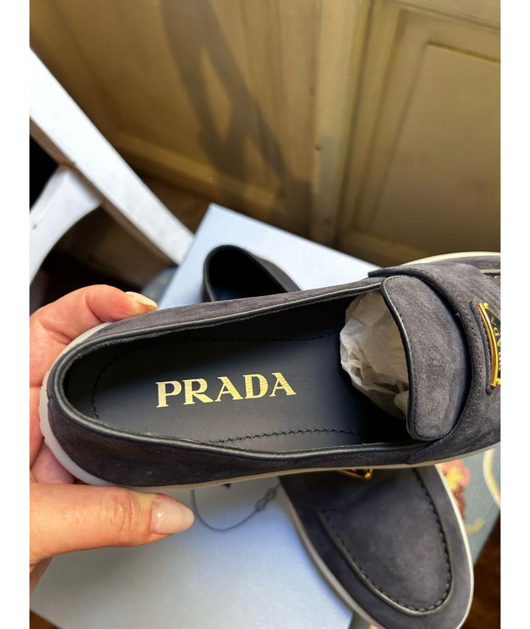 PRADA Темно-синие замшевые мокасины, фото 8