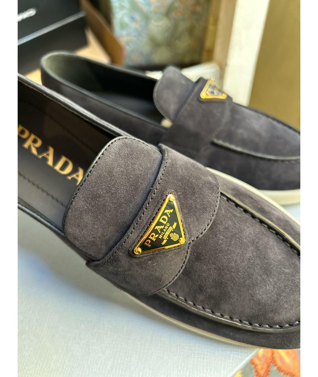 PRADA Темно-синие замшевые мокасины, фото 3