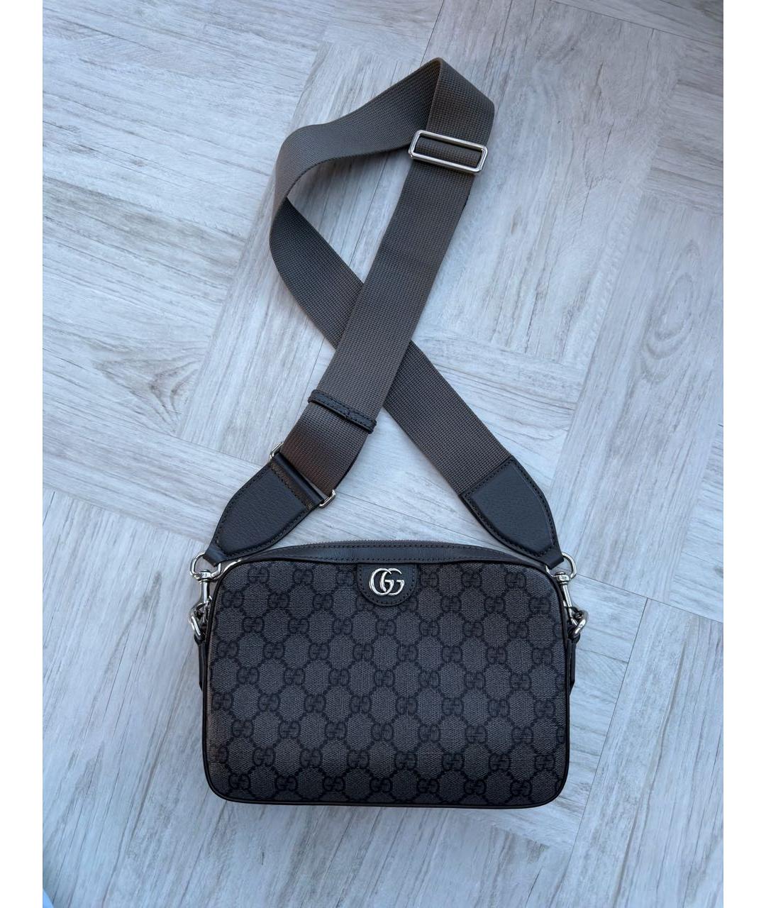 GUCCI Антрацитовая сумка на плечо из канвы, фото 9