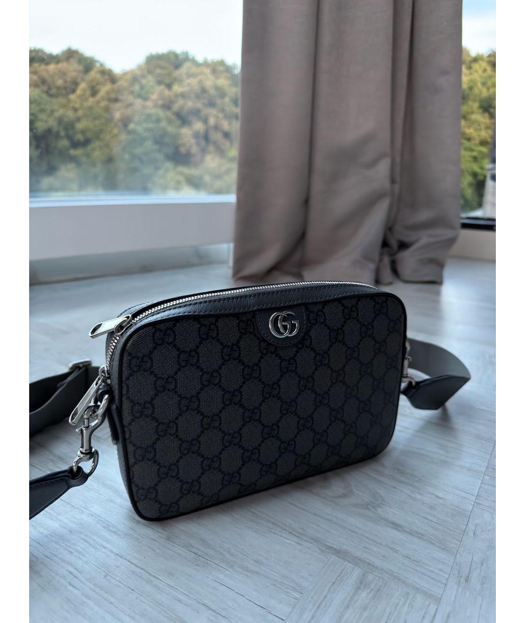 GUCCI Антрацитовая сумка на плечо из канвы, фото 2