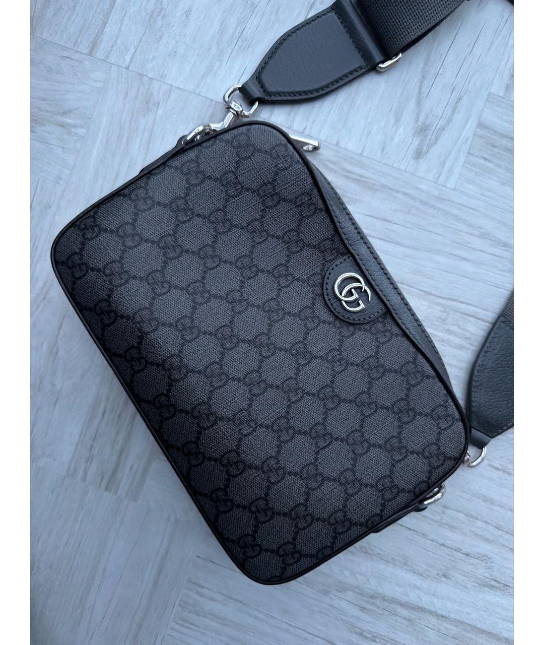 GUCCI Антрацитовая сумка на плечо из канвы, фото 5