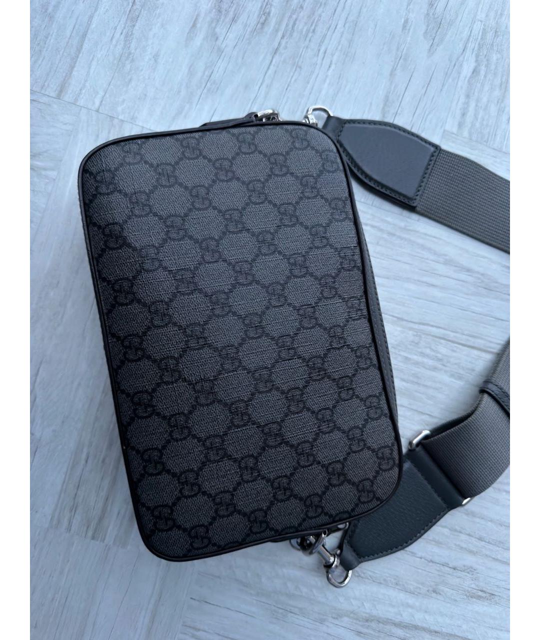 GUCCI Антрацитовая сумка на плечо из канвы, фото 6