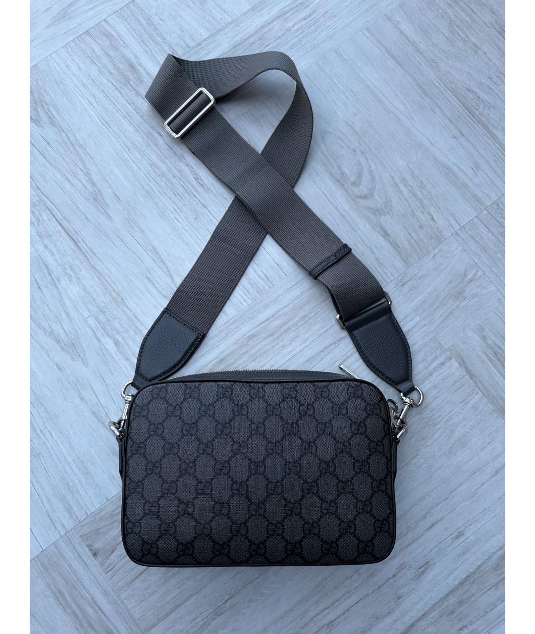 GUCCI Антрацитовая сумка на плечо из канвы, фото 3
