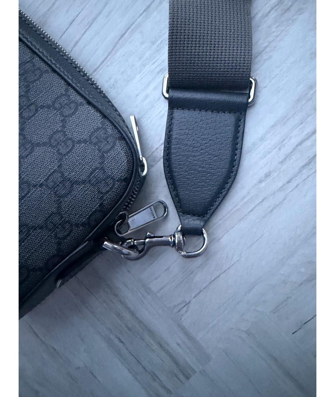 GUCCI Антрацитовая сумка на плечо из канвы, фото 7