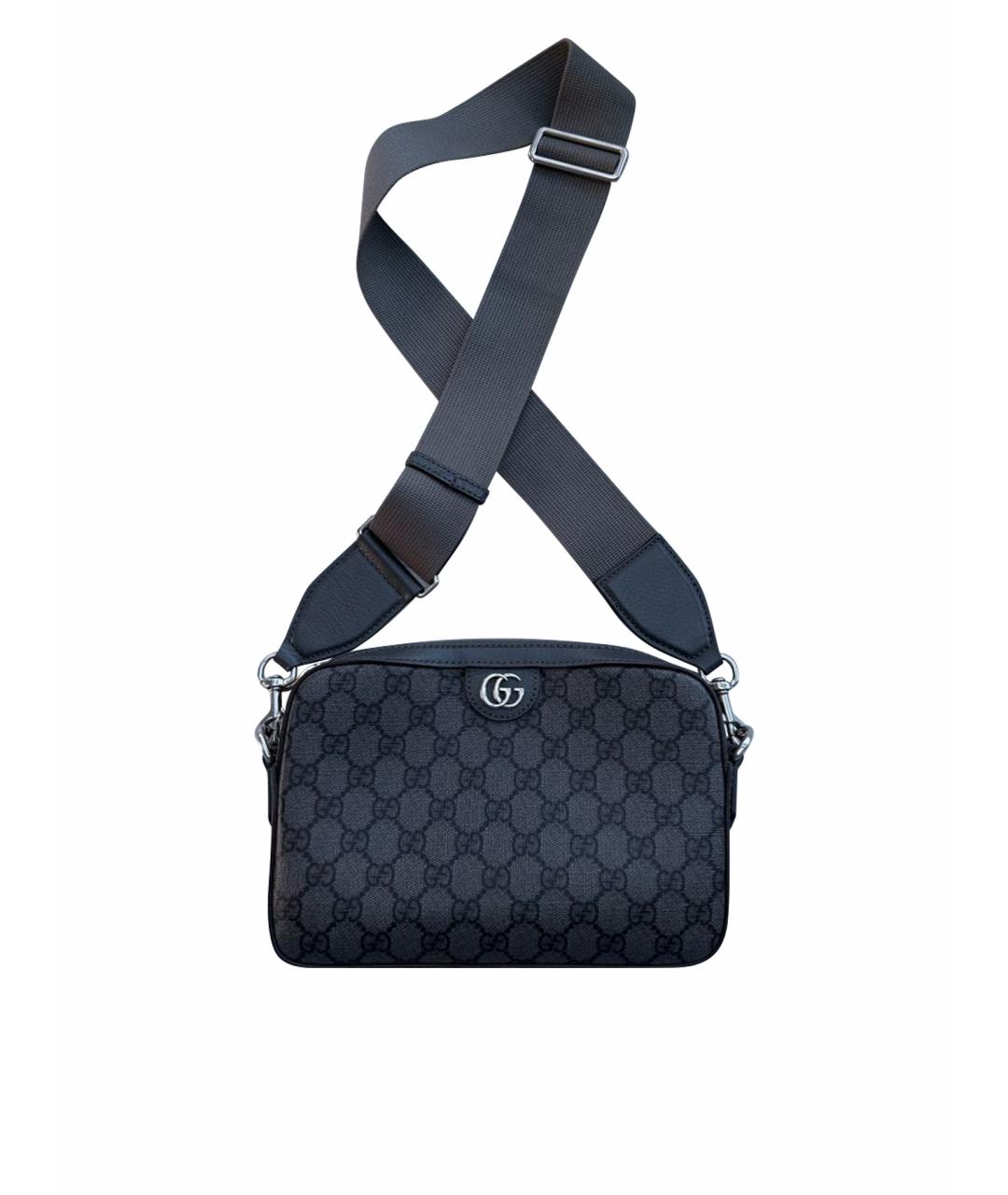 GUCCI Антрацитовая сумка на плечо из канвы, фото 1
