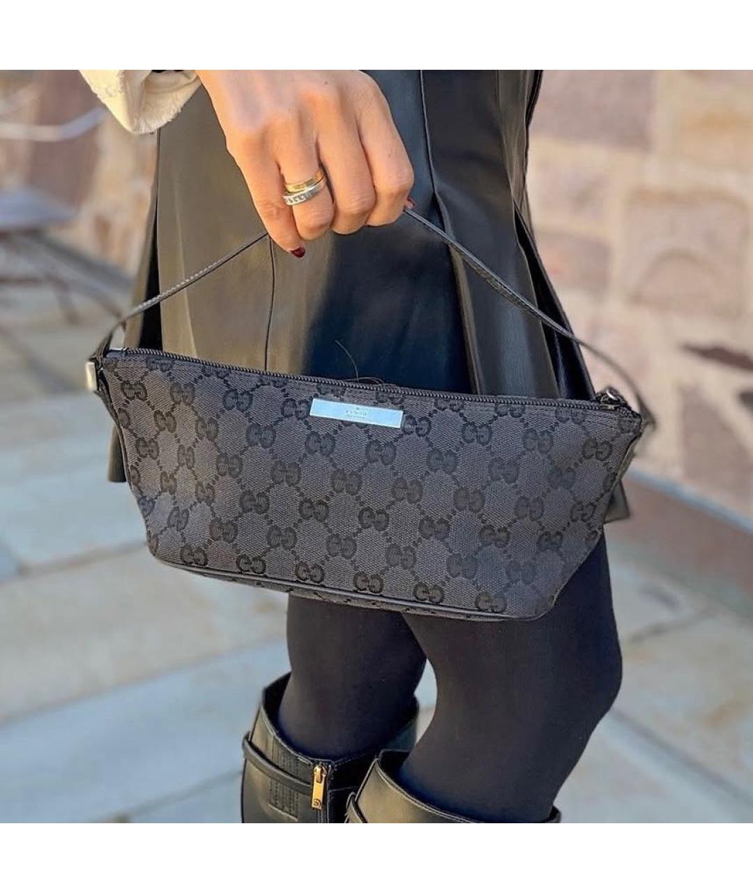 GUCCI Черная сумка с короткими ручками из канвы, фото 2