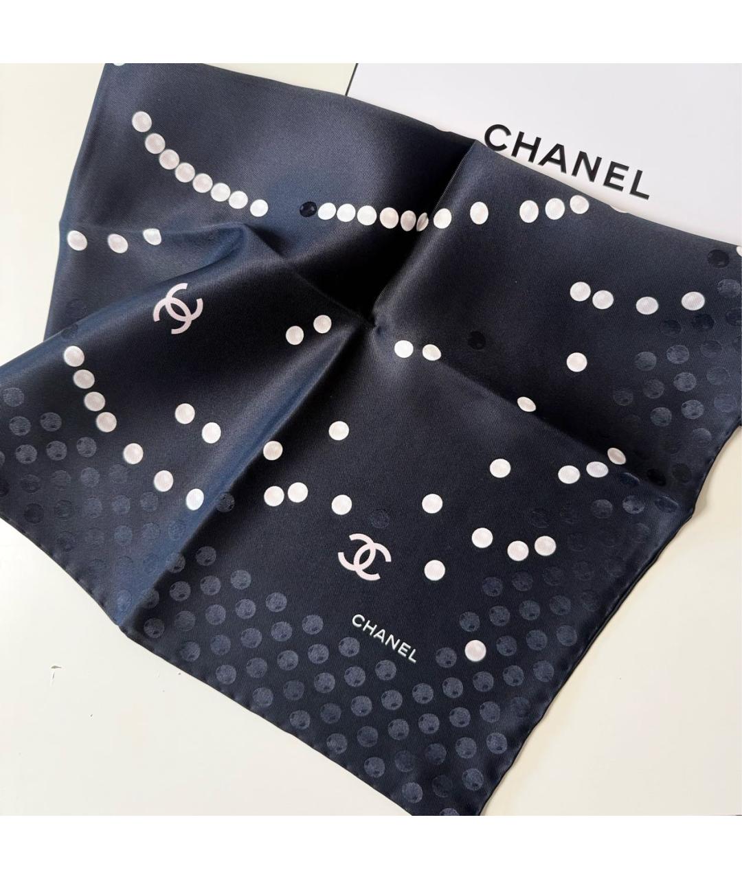 CHANEL Черный шелковый платок, фото 8