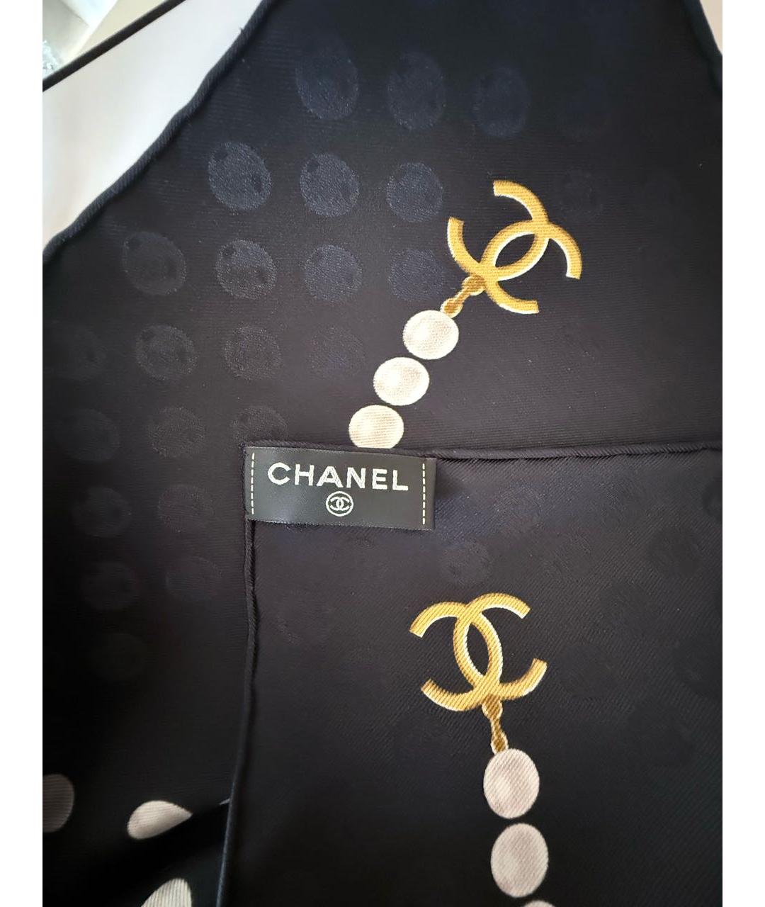 CHANEL Черный шелковый платок, фото 4