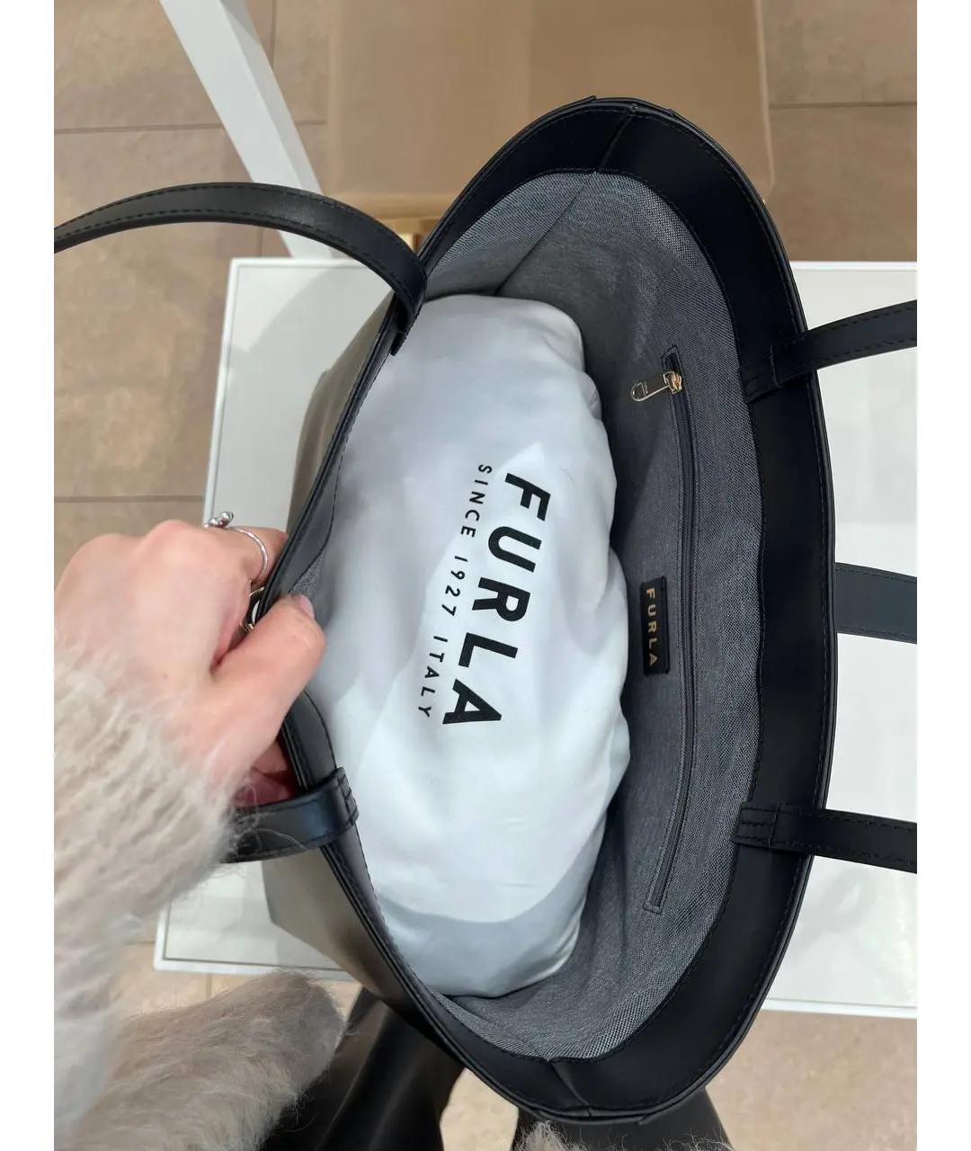 FURLA Черная кожаная сумка тоут, фото 3
