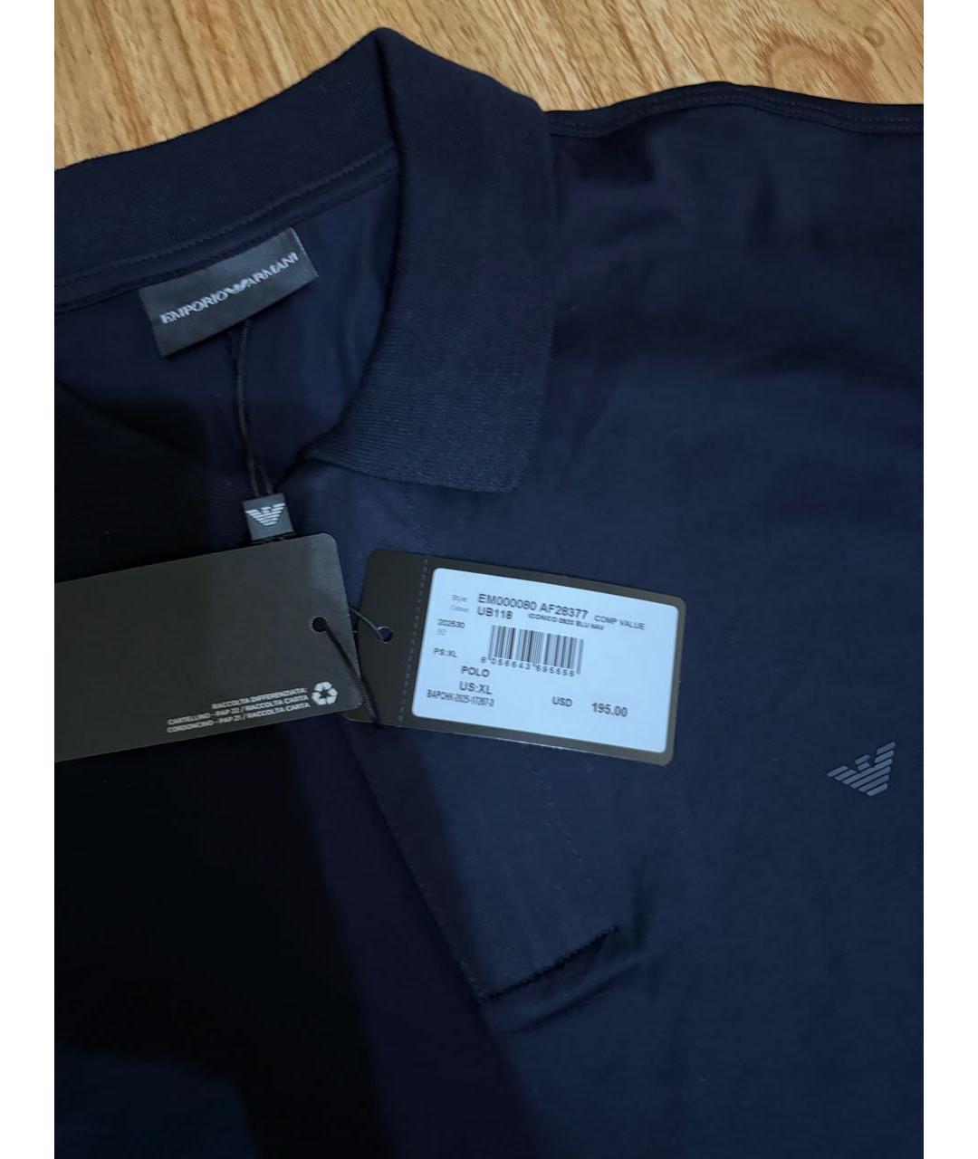EMPORIO ARMANI Темно-синее хлопковое поло с коротким рукавом, фото 4