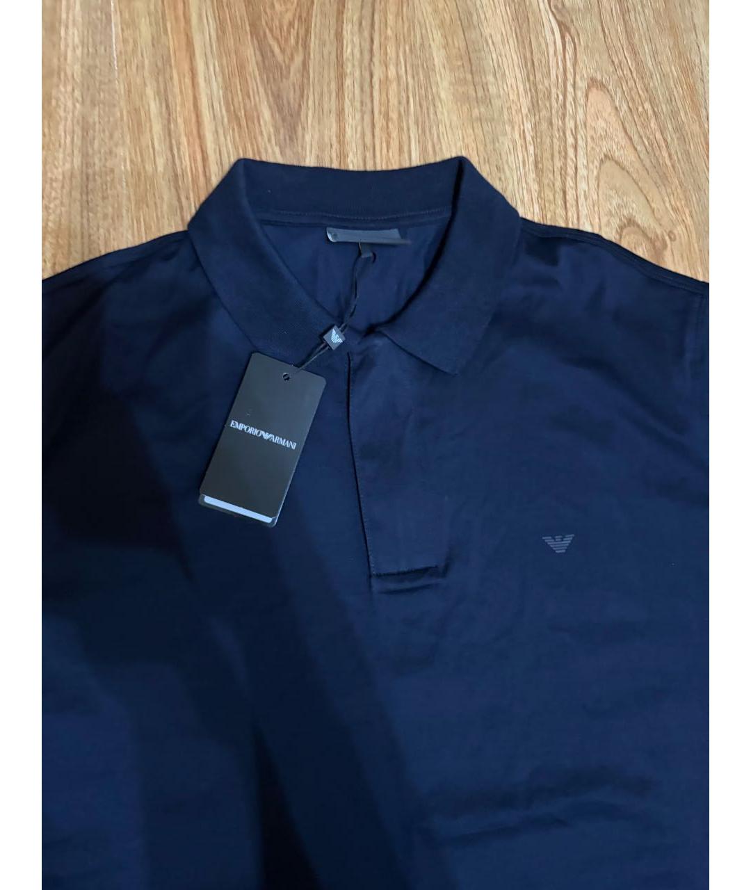 EMPORIO ARMANI Темно-синее хлопковое поло с коротким рукавом, фото 3