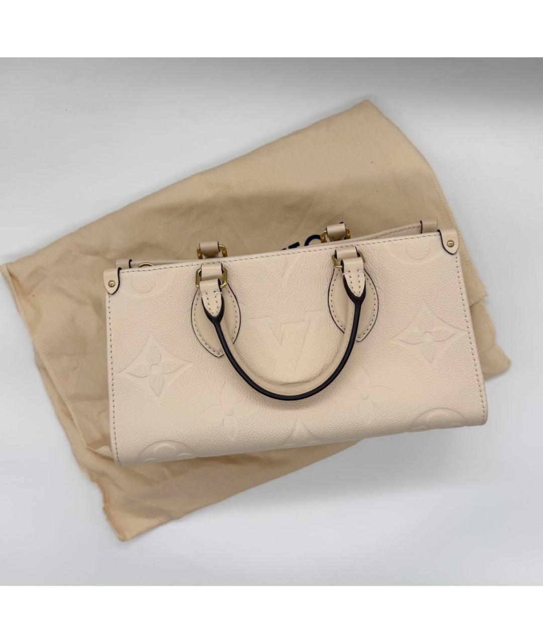 LOUIS VUITTON Бежевая кожаная сумка с короткими ручками, фото 3