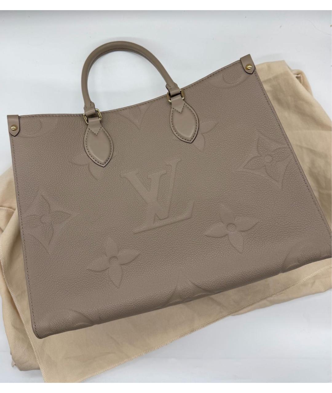 LOUIS VUITTON Бежевая кожаная сумка тоут, фото 3