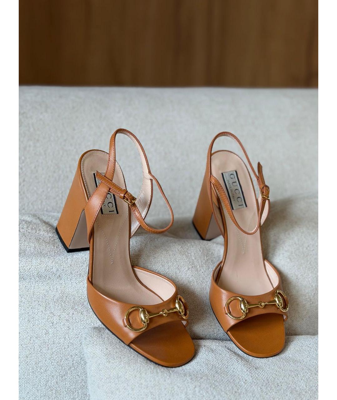 GUCCI Бежевые кожаные босоножки, фото 5