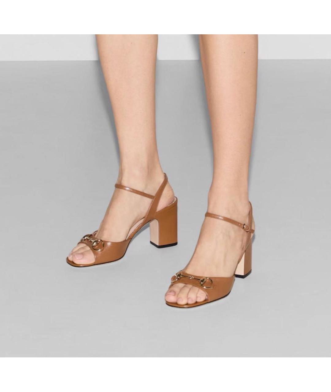 GUCCI Бежевые кожаные босоножки, фото 4