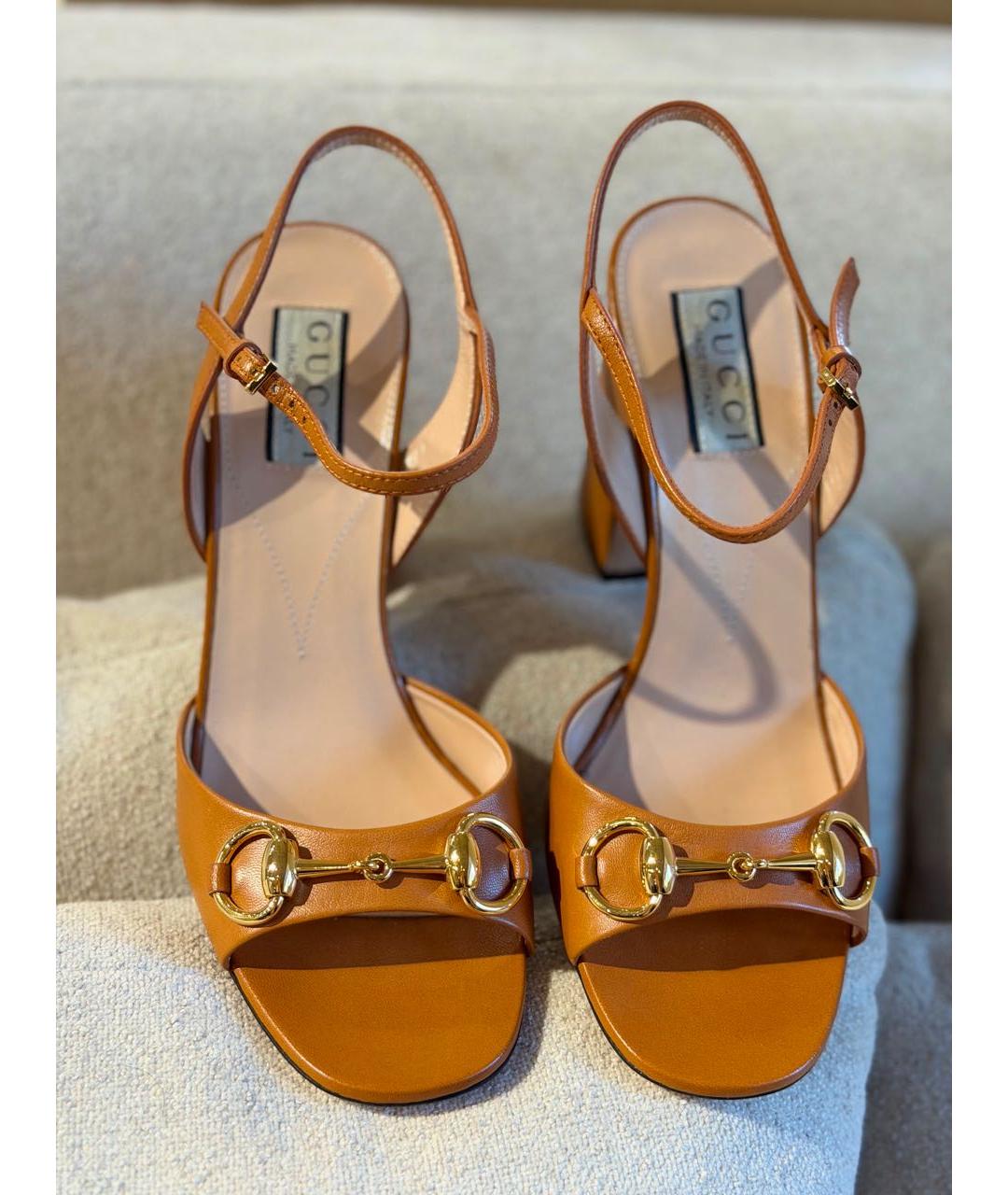 GUCCI Бежевые кожаные босоножки, фото 3